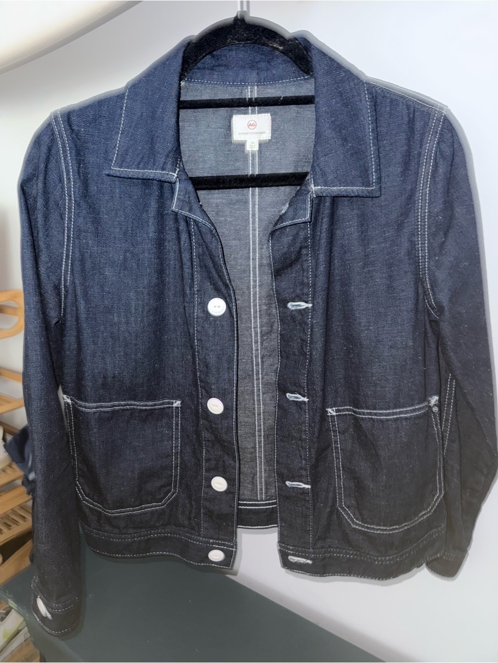 AG Adriano Goldschmmied Dark Blue Shirt Jacket Lightweight Contrast Stitch XS